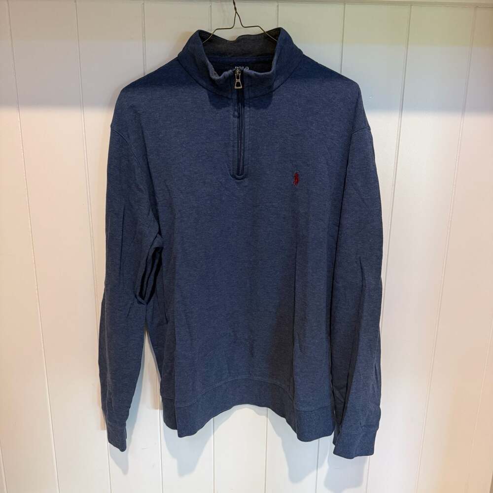 Polo Ralph Lauren Blue Jersey Knit Quarter-Zip Pullover Sweatshirt Size Large